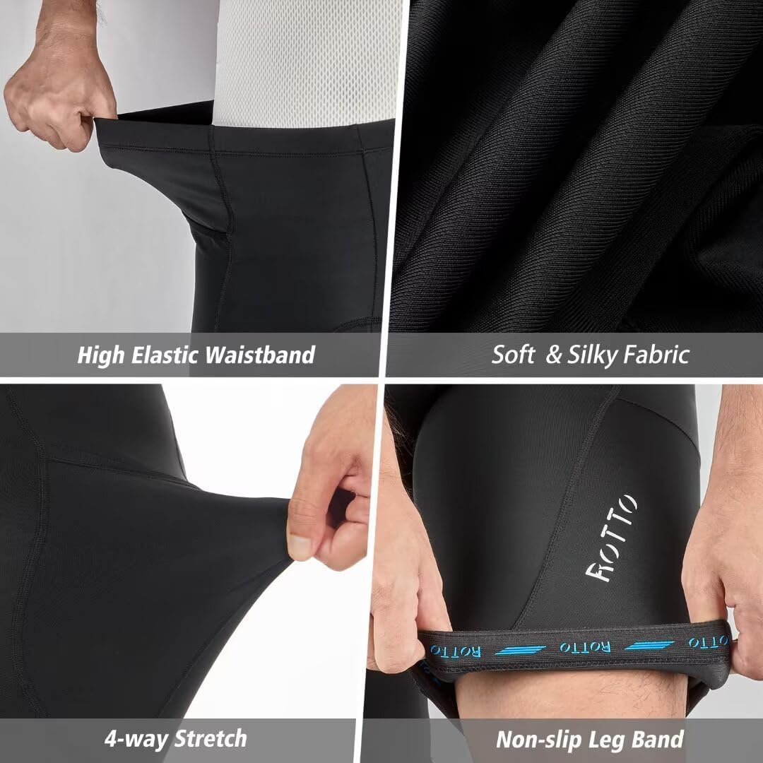 ROTTO Radlerhose Herren Fahrradhose Kurz Radhose Gepolstert Gemütlich stossfeste S 01 Schwarz(mit Ta