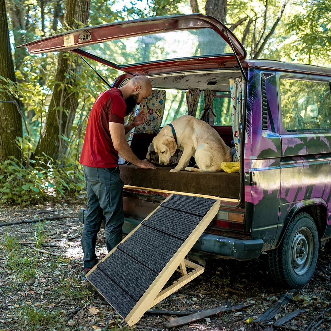 UISEBRT Hundetreppe Klappbar Hunderampe Haustiertreppe aus Holz Tiertreppe mit Anti-rutsch Einsatz,