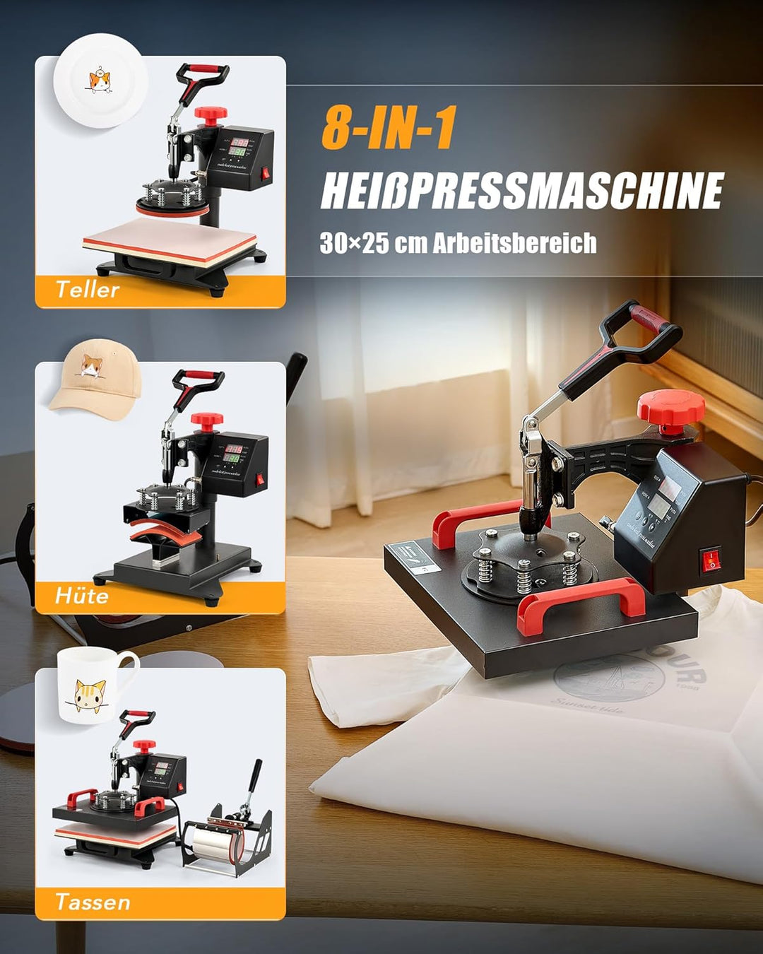 CREWORKS Hitzepresse Transferpresse Heat Press Heisspresse 360 Grad Schwenkbar DIY Mulitifunktional