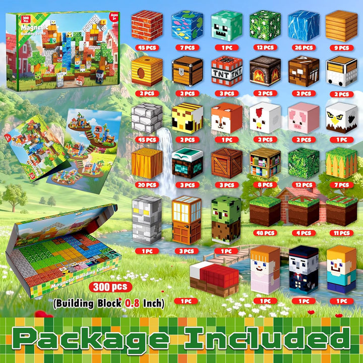 Goody King Magnetische Bausteine 300 Teile Set: Magnetbausteine Wald-Bibliothek Thema mit Tieren & S