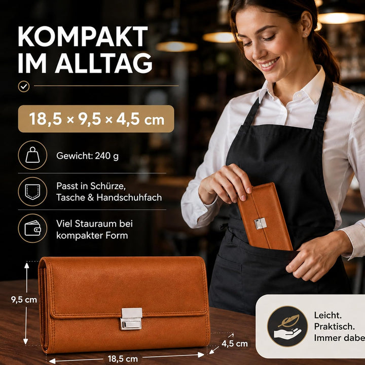 FLEXIBILITE Profi Kellner Geldbörse Profi Wasser Büffel [2025] Echt Leder RFID (18,5 x 9,5 x 4,5cm B