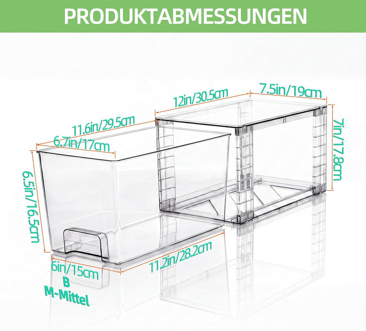 4er-Set Mittelgrosse Stapelbare Aufbewahrungsschubladen, Transparente Acrylbox mit Griff, Einfacher