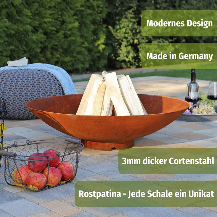 CLGarden 80cm Feuerschale robust aus 3mm Cortenstahl CFS80 Made in Germany Rost Schale Feuerstelle r