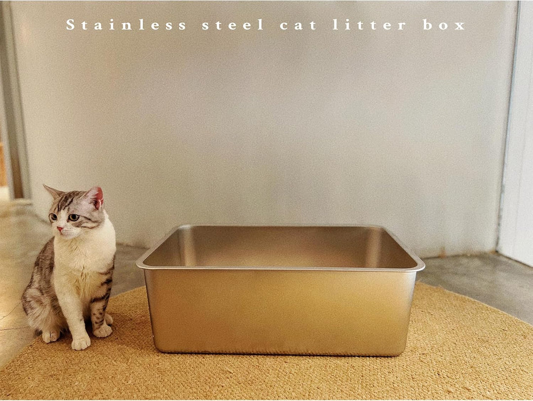 IKITCHEN Grosse Katzentoilette Edelstahl(60×40×20cm), Litter Box Katzenklo, Katzen und Kaninchen Met