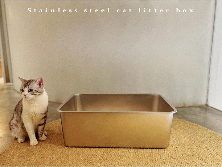 IKITCHEN Grosse Katzentoilette Edelstahl(60×40×20cm), Litter Box Katzenklo, Katzen und Kaninchen Met