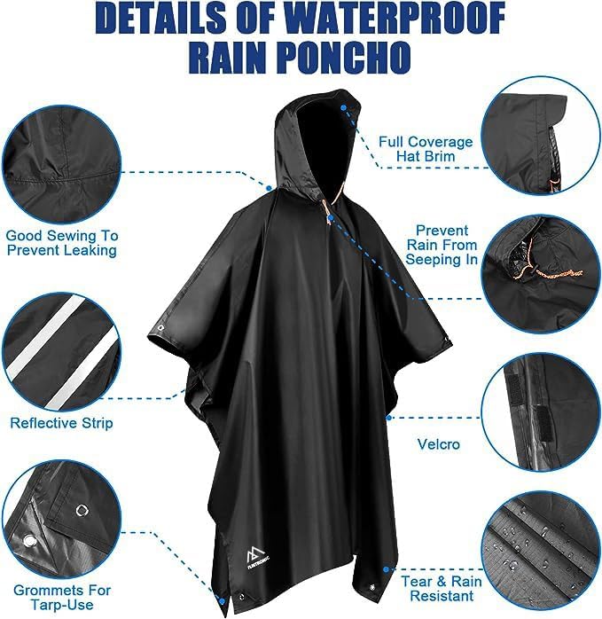 flintronic Wasserdichter Regenponcho, Leichter regenschutz Regencape, 3 in 1 wiederverwendbarer Rege