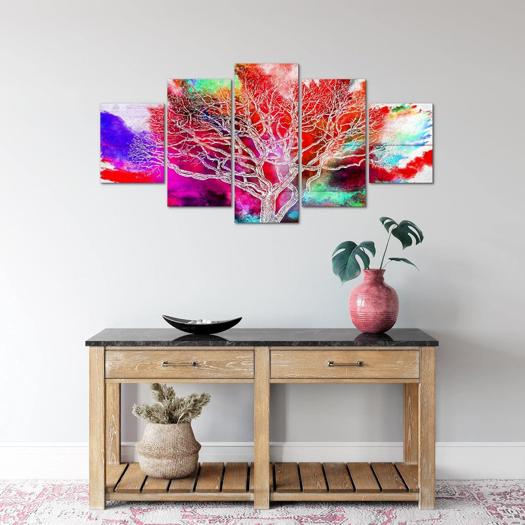 Runa Art Wandbilder Abstrakt Baum 5 Teilig Bild auf Vlies Leinwand Deko Wohnzimmer Schlafzimmer Bunt