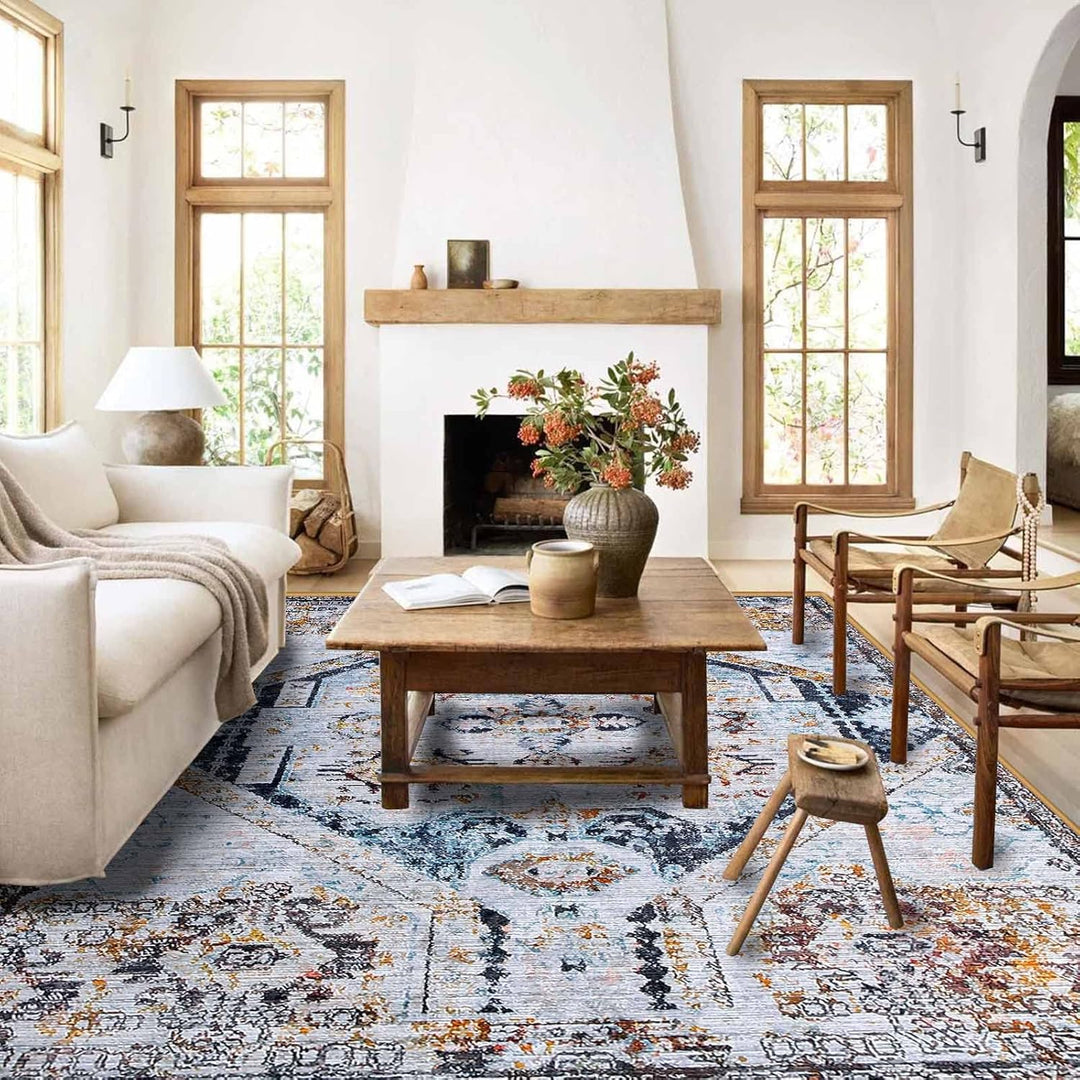 Calore Teppich Wohnzimmer, Teppiche Vintage rutschfeste Kurzflor Teppich für Schlafzimmer, Wohnzimme