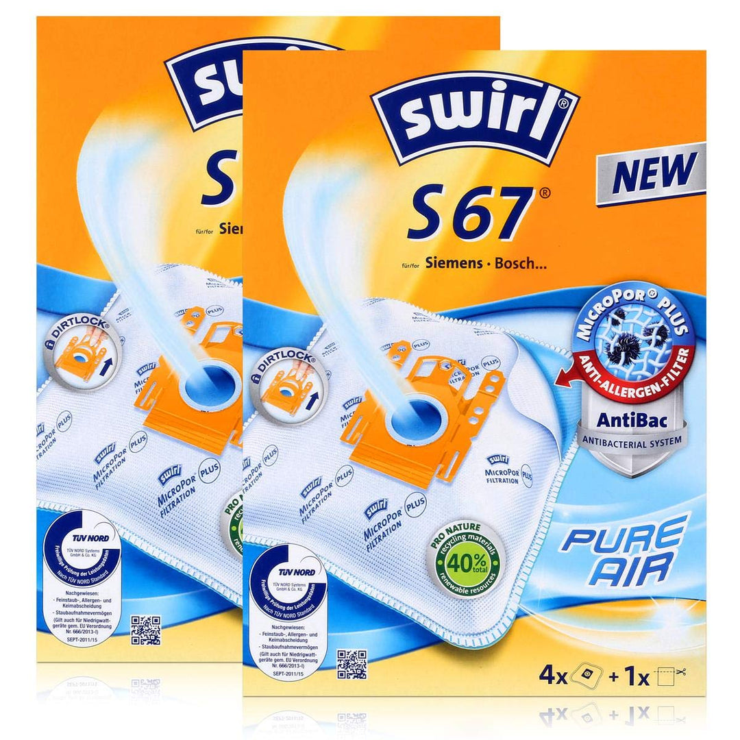 8 Original SWIRL S67 Staubsaugerbeutel passend für Siemens VS Z30000...39999 - Z 3.0