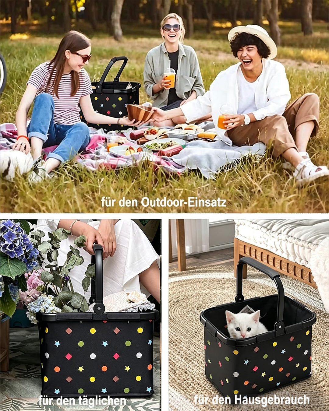 Diurwur®30L Einkaufskorb Stabiler Tragekorb Faltbar Einkaufstasch Gross Picknickkorb Klappkorb Reise
