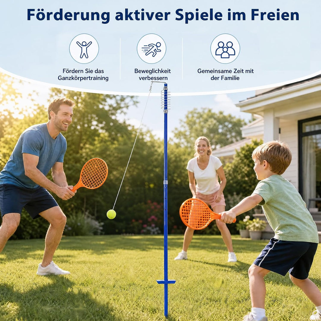 GYMAX Tetherball Set, 3-stufig höhenverstellbares Twistball Set, inkl. 1 Tennisball &amp; 2 Schlägern &amp;