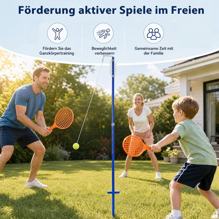 GYMAX Tetherball Set, 3-stufig höhenverstellbares Twistball Set, inkl. 1 Tennisball &amp; 2 Schlägern &amp;