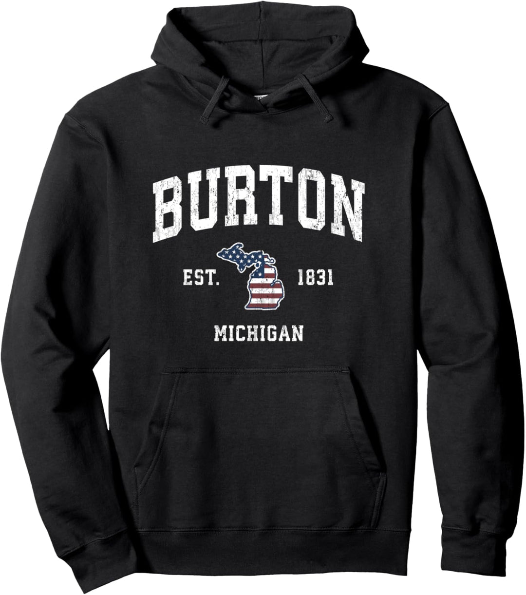 Burton Michigan MI Vintage-Sportdesign mit amerikanischer Flagge Pullover Hoodie