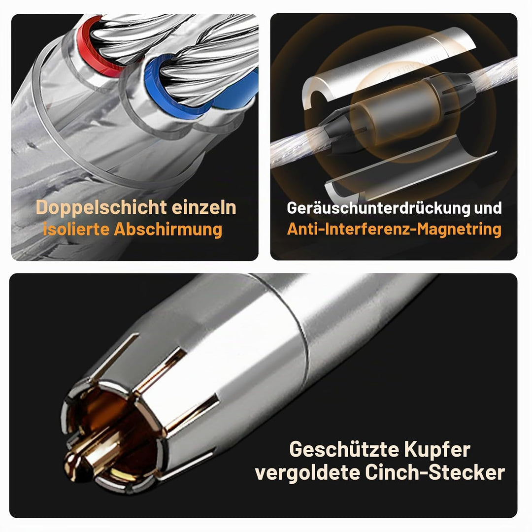 Impeto high end Cinch Kabel, S-OCC Audio RCA Kabel Audiophile 2 x 2 Cinch stecker cinchkabel für Ver