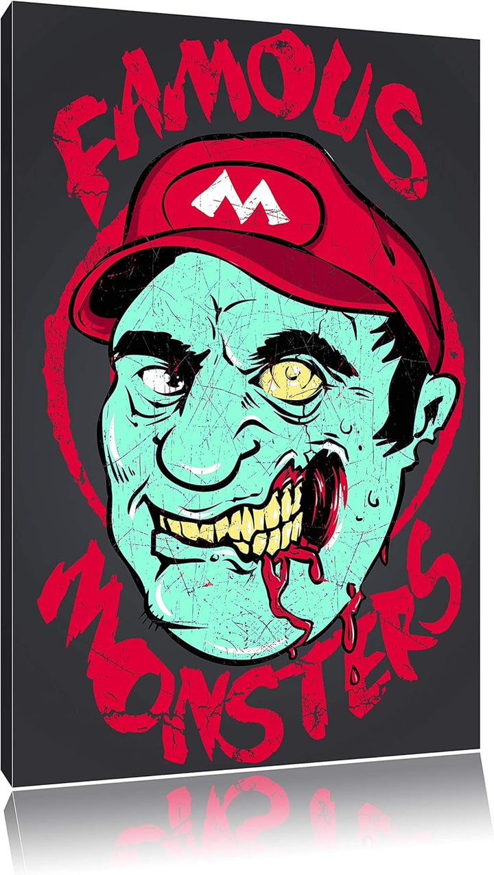 Pixxprint Famous Monsters Black Bild auf Leinwand, XXL riesige Bilder fertig gerahmt mit Keilrahmen,