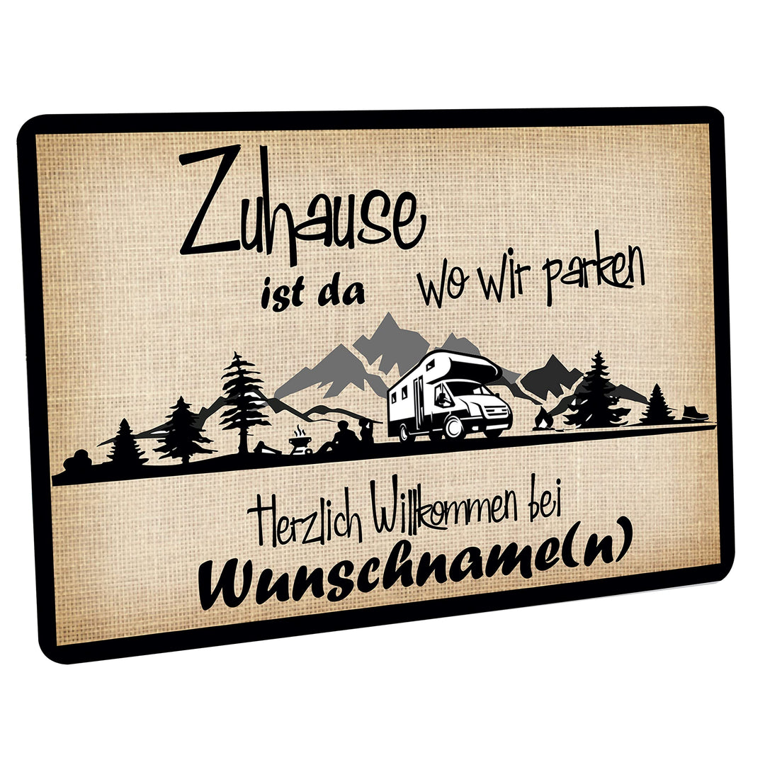Fussmatte mit Wunschtext/Wunschname - Zuhause ist wo wir parken - Wohnmobil - 60x40cm, personalisier