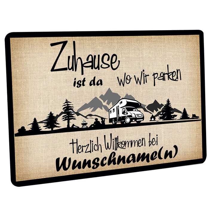 Fussmatte mit Wunschtext/Wunschname - Zuhause ist wo wir parken - Wohnmobil - 60x40cm, personalisier