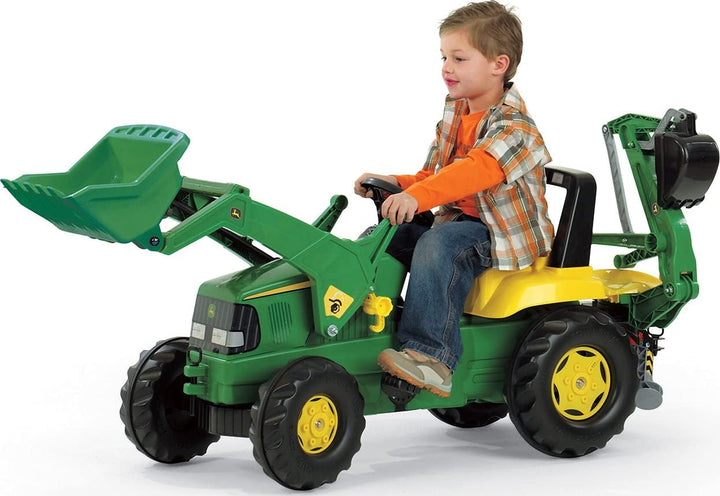 Rolly Toys Traktor / rollyJunior Trettraktor John Deere (mit Lader und Heckbagger, für Kinder ab 3 J