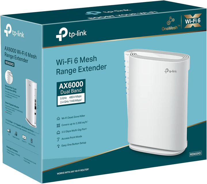 TP-Link RE900XD WiFi 6 WLAN Verstärker Repeater AX6000, 160-MHz-Kanal, 2,5-Gbit/s-Port + 2× Gigabit-