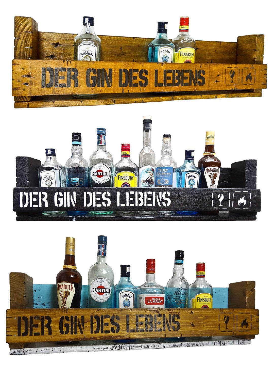 " Der Gin des Lebens" SHaBBY ViNTaGe PaLeTTeNReGaL (HxLxT: 23x8ox9,5cm) Wandbar Barelement Weinregal