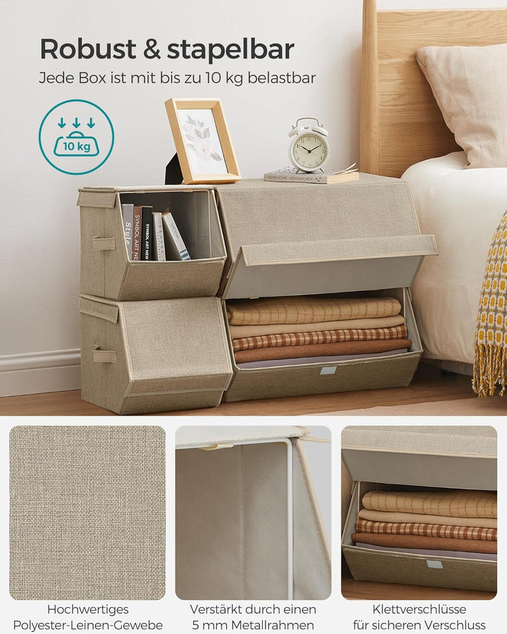 SONGMICS Aufbewahrungsbox mit Deckel, 4er Set Kleiderschrank-Organizer, stapelbar, Faltbox mit Magne