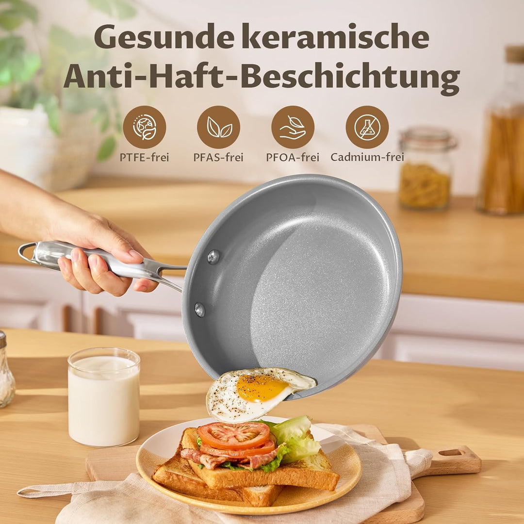 Pfannenset 5-teilig, Pfanne Induktion 20, 24, 28 cm, Antihaft keramikpfanne mit Deckel, Molekular ge