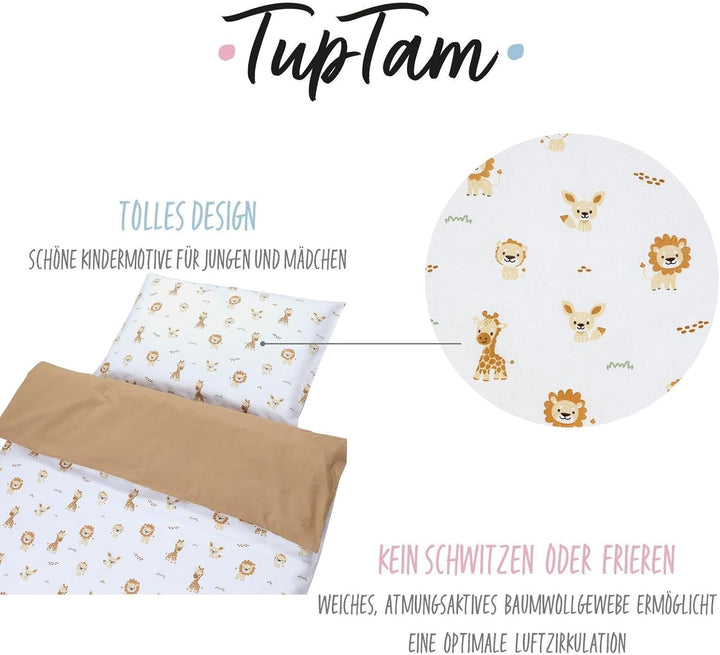 TupTam Kinder Bettwäsche Gemustert 2-Teilig Wendebettwäsche, Farbe: Süsse Safari/Kakaobraun, Grösse: