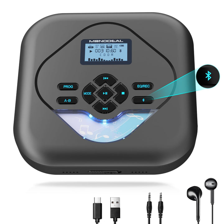 NEU 2023 MONODEAL CD Player Tragbar mit Bluetooth und Lautsprecher, Eingebaute CD-Brenner-Funktion,