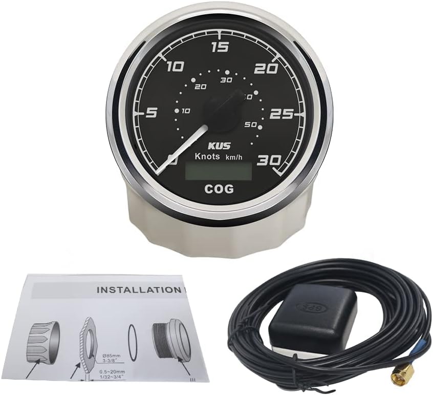 KUS GPS Tacho Kilometerzähler 30Knots Für Boot Yachten 85mm 12V/24V (Schwarz), Schwarz