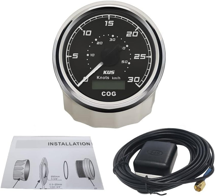 KUS GPS Tacho Kilometerzähler 30Knots Für Boot Yachten 85mm 12V/24V (Schwarz), Schwarz