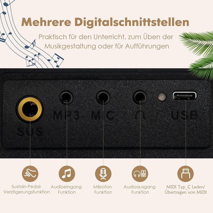 GOPLUS Digitalpiano mit 88 Tasten, Keyboard in voller Grösse, Tragbares E-Piano mit Tasche, Halteped