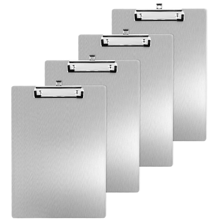 APACALI 4 Stück Alu Klemmbrett A4 mit gummierter Metalklemme, Schreibbrett DIN A4 mit Aufhängeose, P