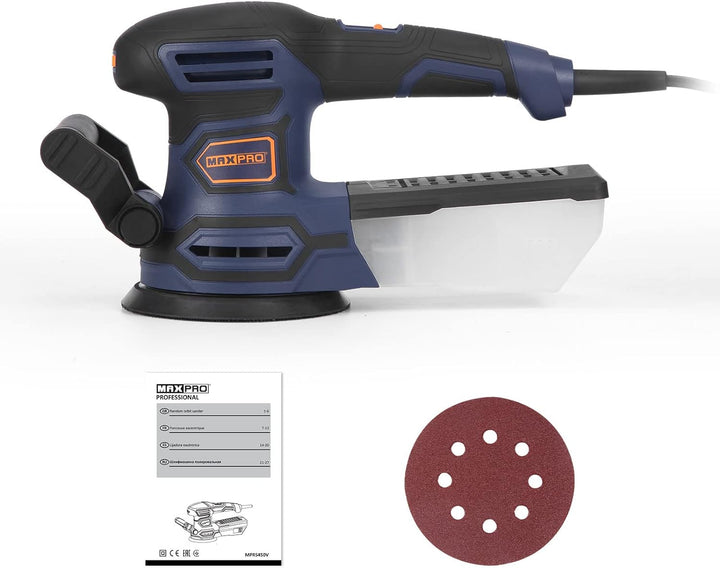 Exzenterschleifer, MAXPRO 450W Schleifmaschine 13000 r/min 125 mm, 6 Geschwindigkeiten, 3m Kabel, Or