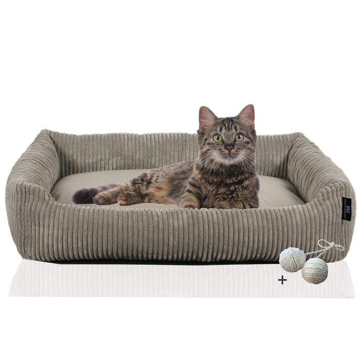 Rohrschneider Katzenbett Cordstoff mit Spielkugelset (Taupe, breiter Cordstoff) Taupe breiter Cordst