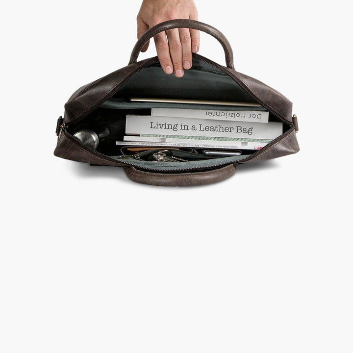 HOLZRICHTER Berlin - Grosse Aktentasche aus Leder (No 1-1), 30 x 39 x 10 cm Laptoptasche für Herren,
