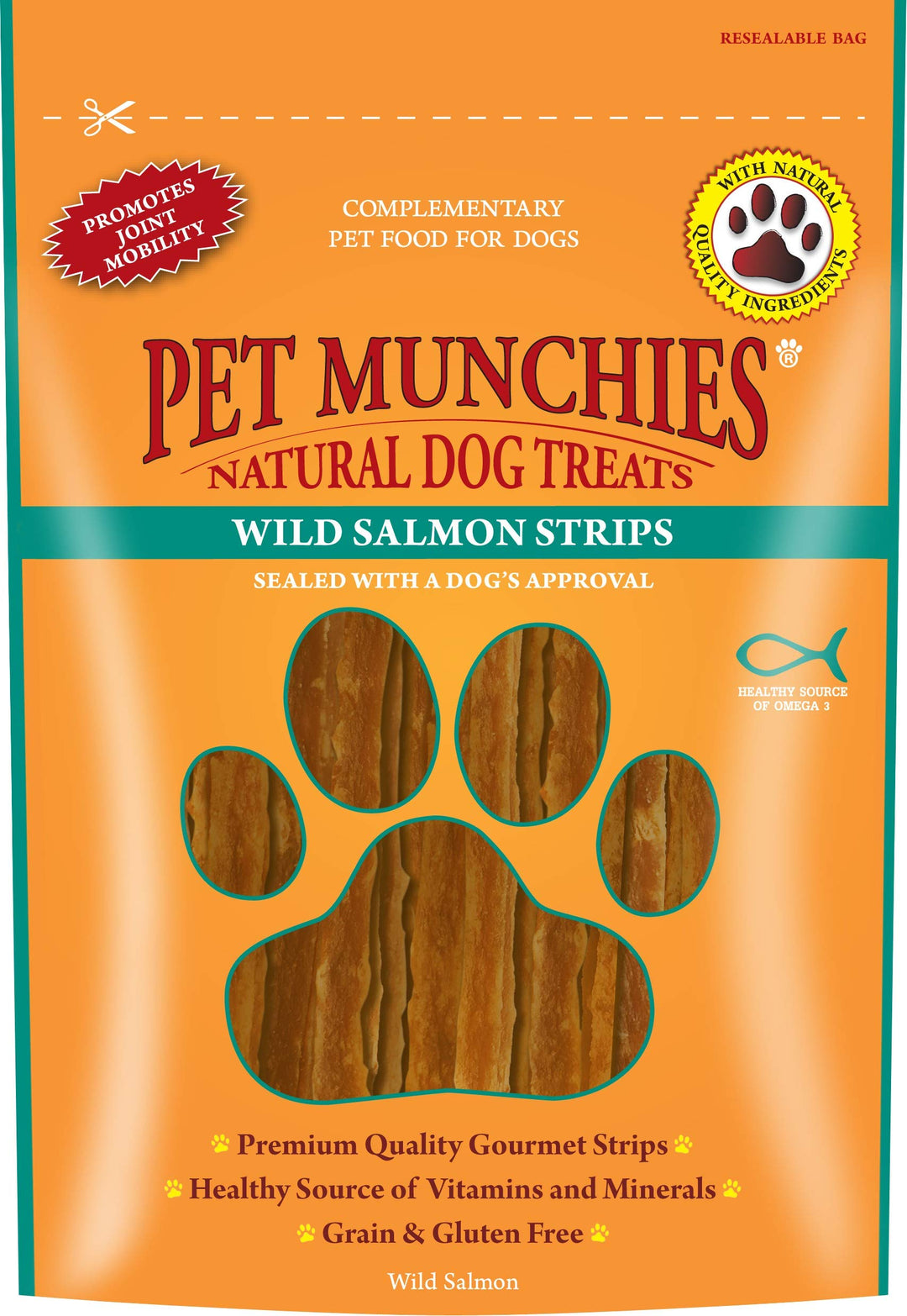 Pet Munchies Wild Salmon Strips Hundeleckerli, Premium Getreidefreies Hundekauspielzeug mit natürlic