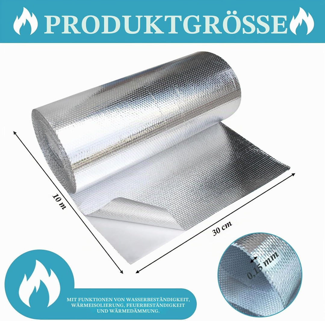 Hitzeschutzfolie Selbstklebend 30x100cm,Aluminium Hitzeschutzmatte bis 1000°C, Isolierfolie Dämmfoli