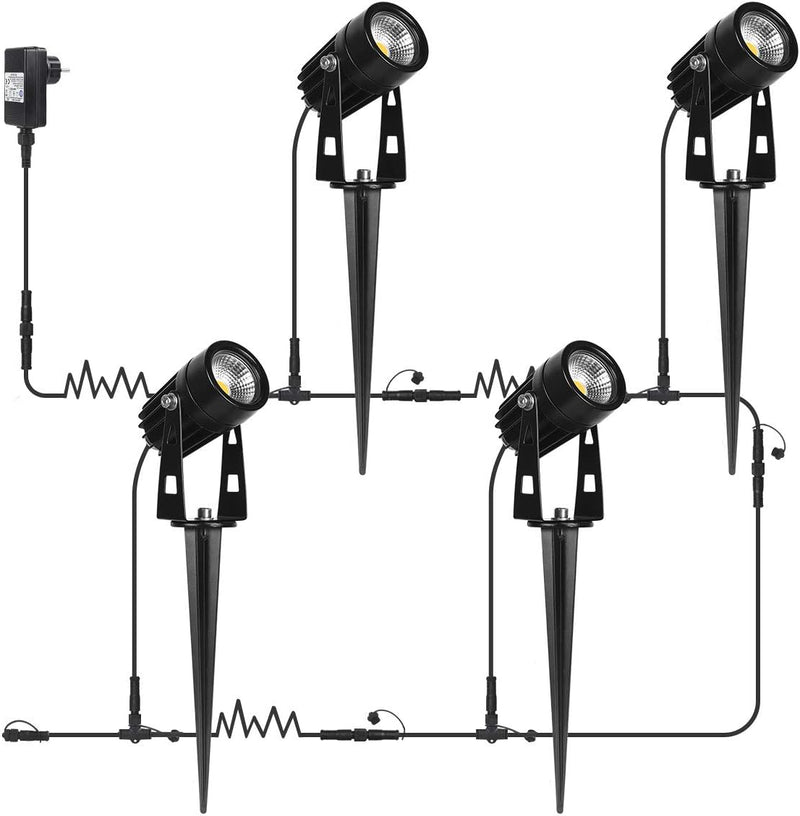 AIMHEIM 4er-Set Gartenleuchte mit Stecker, 3W LED Gartenstrahler mit Erdspiess, Warmweiss LED Strahl