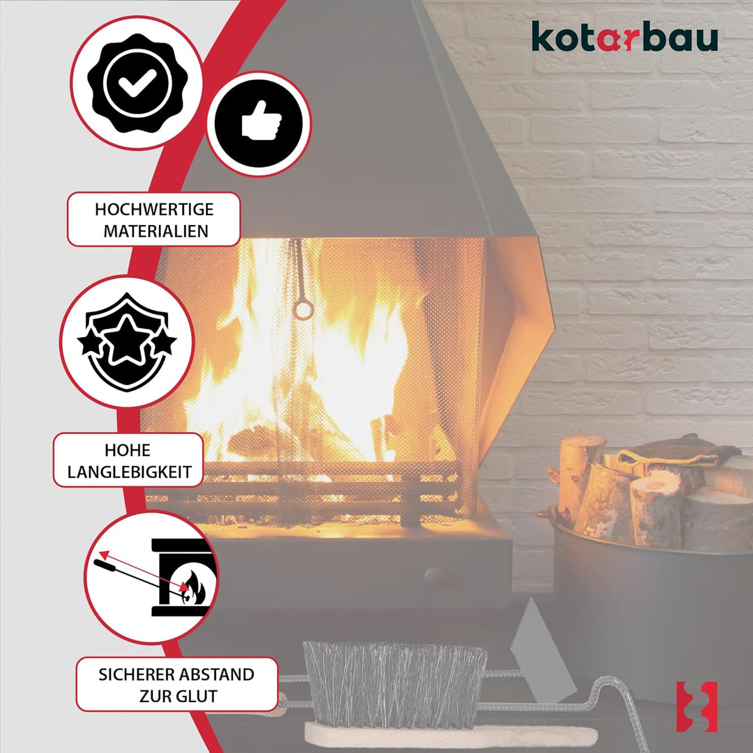 KOTARBAU® Kaminbesteck 5er Set mit Schürhaken Besen Schaufel Kaminbesen Besenstab mit Holzgriff Kami