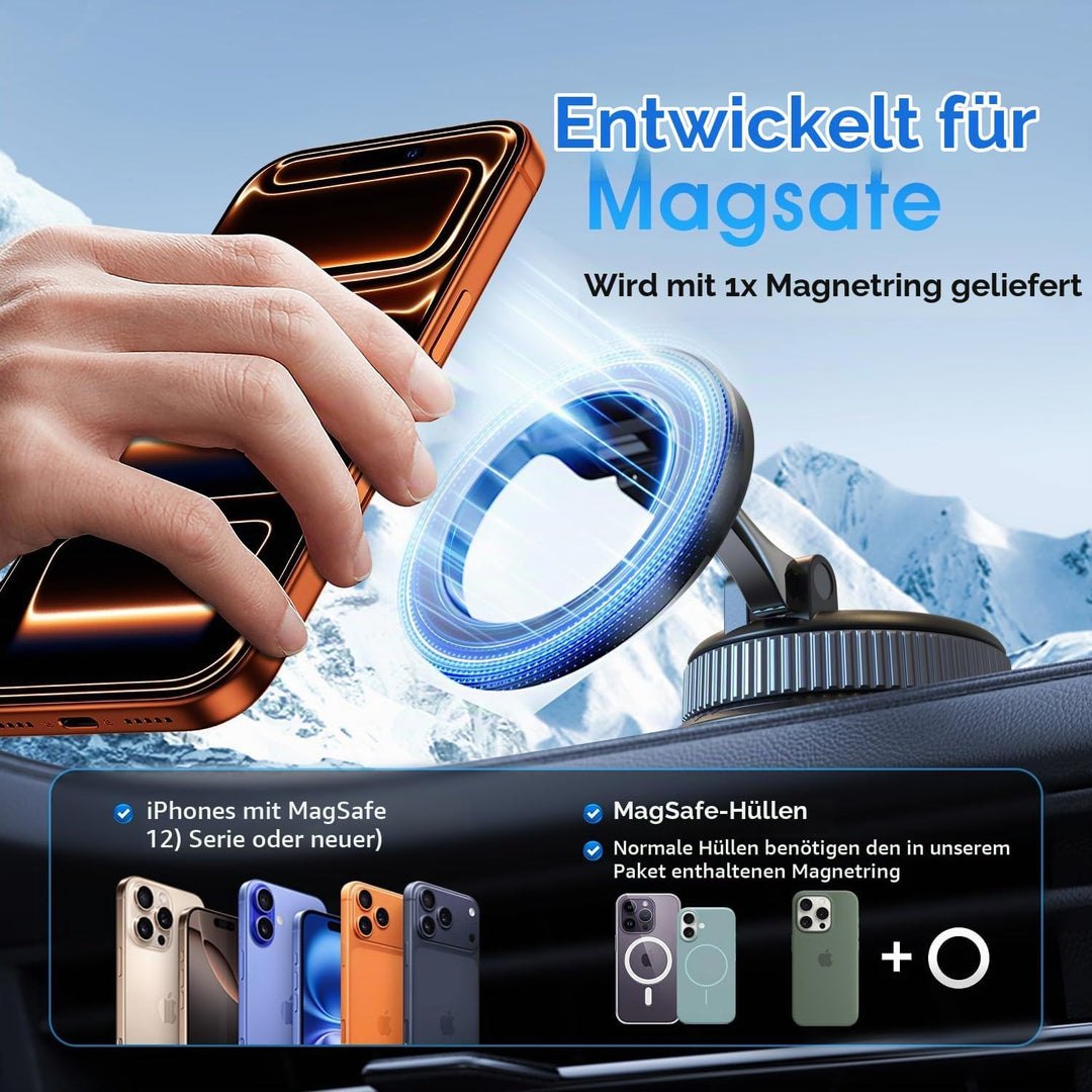 Handyhalterung Auto – Magsafe Autohalterung mit Klebepad &amp; Vakuum Saugnapf, Handy Halterung Auto für