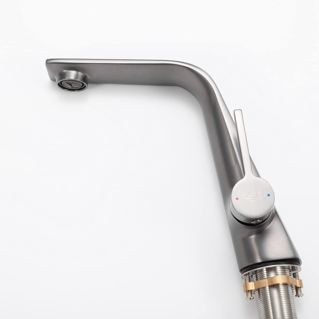 INEX EUROPA Grauer Waschtischarmatur aus Metall, mit 5 Jahren Garantie EDM8871 reines Messing, einfa