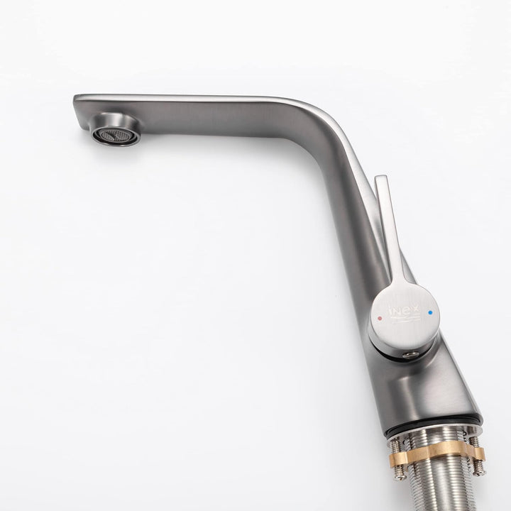 INEX EUROPA Grauer Waschtischarmatur aus Metall, mit 5 Jahren Garantie EDM8871 reines Messing, einfa