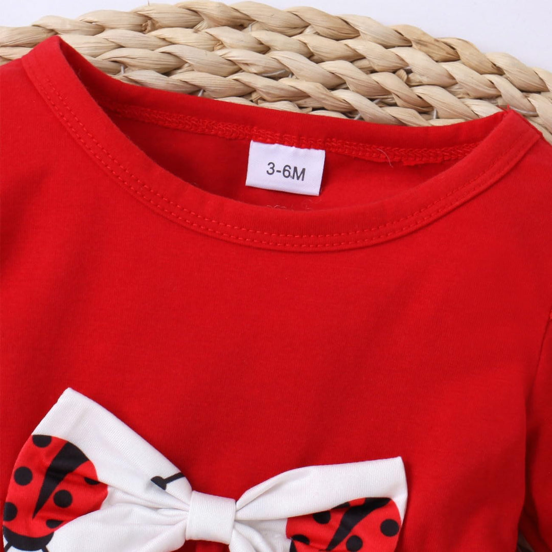 Baby Mädchen Kleidung Outfit, Marienkäfer Langarm Top mit Schleifenknoten + Hose 2 Stücke Set, Langa