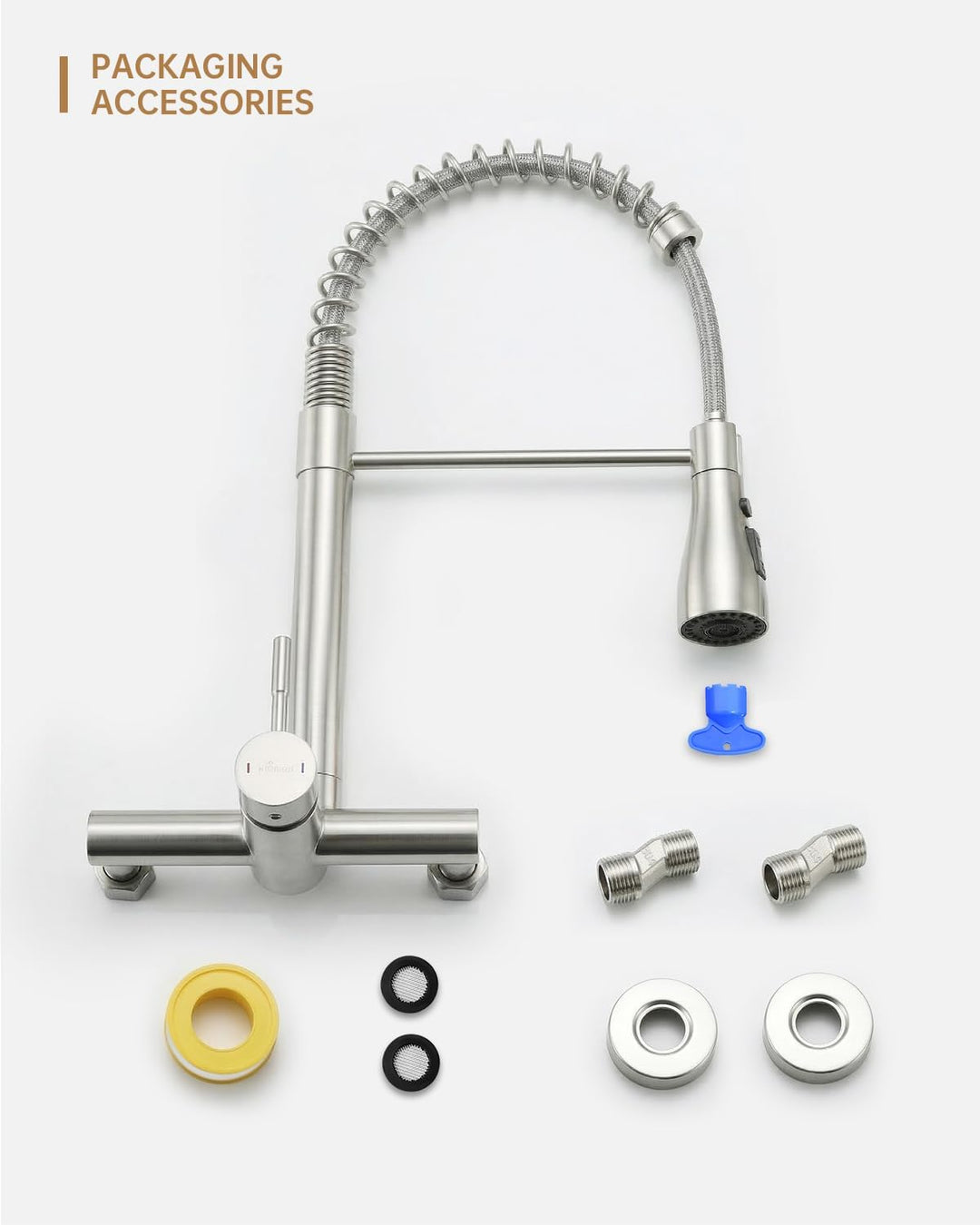 APPASO Wasserhahn Wandmontage (15cm Lochabstand) | Herunterziehbare Brause, Gebürstet Edelstahl arma