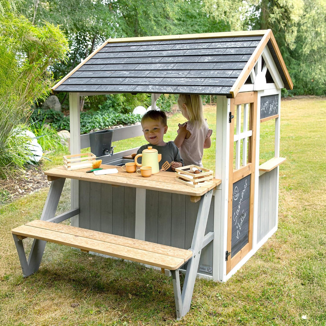 roba Picknickerweiterung für Spielhaus - Erweiterungsset mit Tisch &amp; Sitzbank für Outdoor-Spielhaus