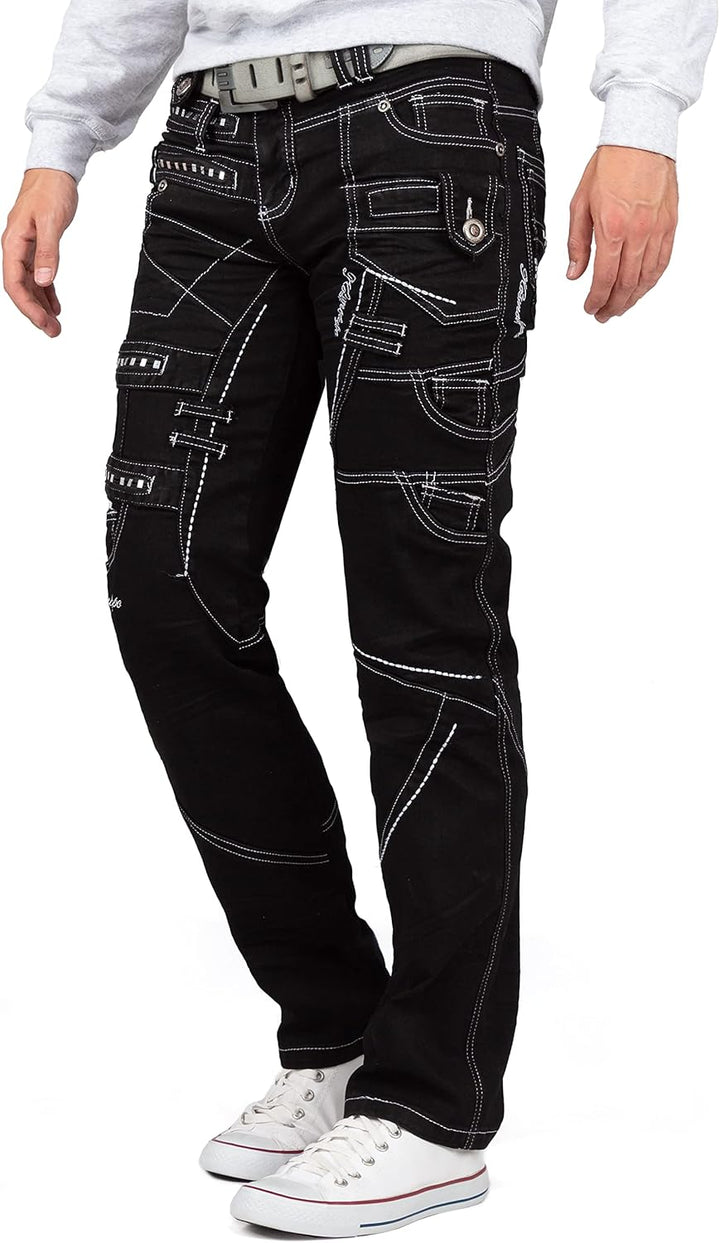 KOSMO LUPO Herren Jeans – Extravagante Designer-Jeans mit Patchwork, Nieten & Kontrastnähten – Regul
