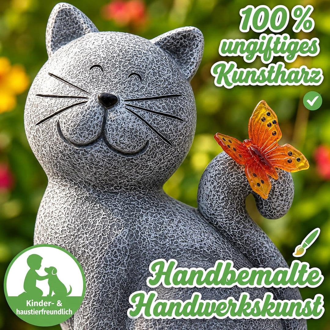 Yeomoo Katzen Figuren mit Solar Schmetterling Deko Wohnzimmer Gartendeko für draussen: Lustig katze