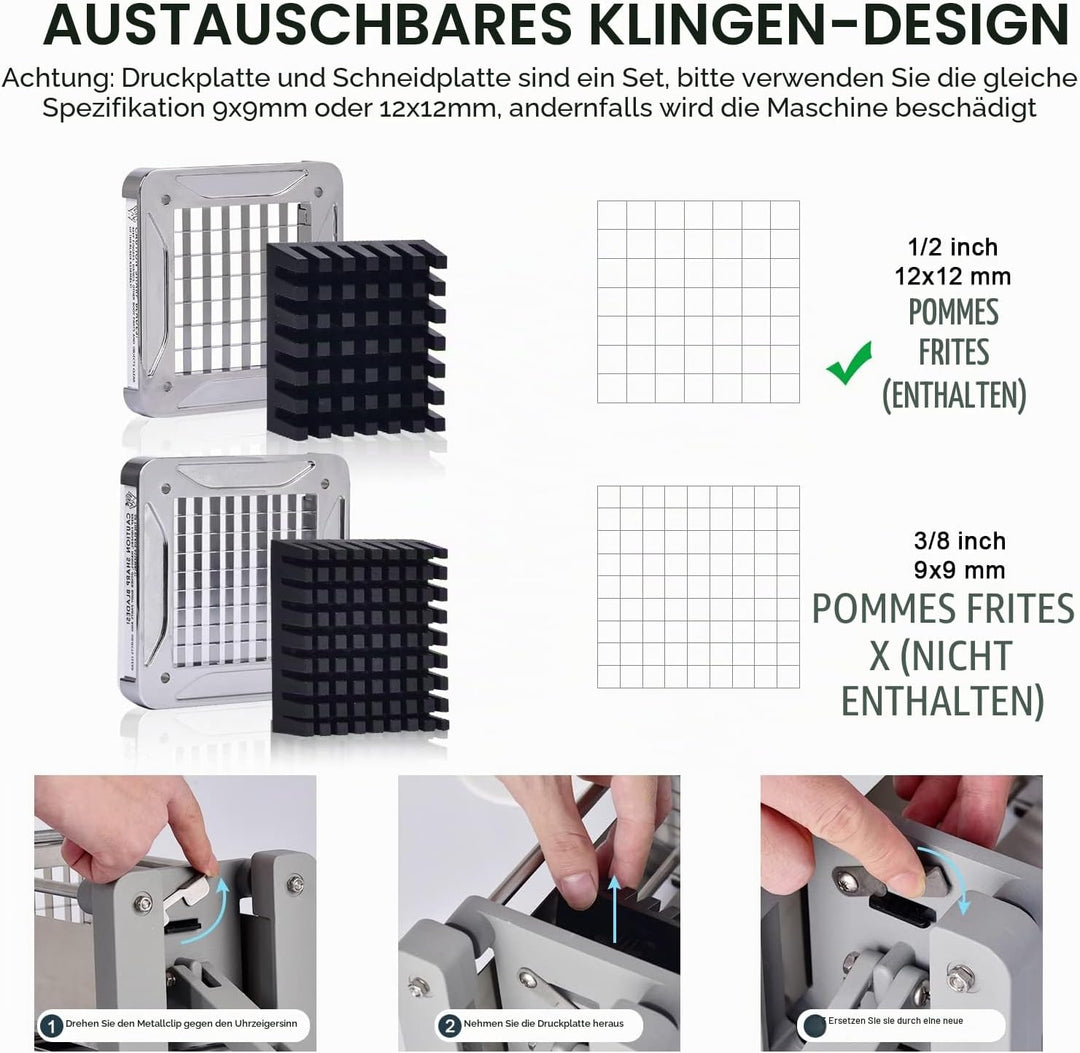 Pommes Frites Schneider, Sopito Pommesschneider Edelstahl Professioneller French Fries Cutter mit 12