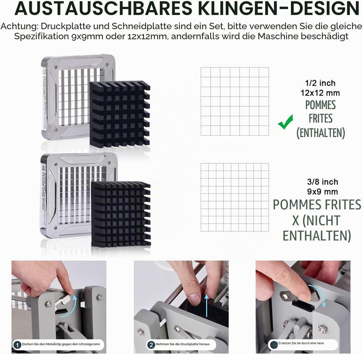 Pommes Frites Schneider, Sopito Pommesschneider Edelstahl Professioneller French Fries Cutter mit 12