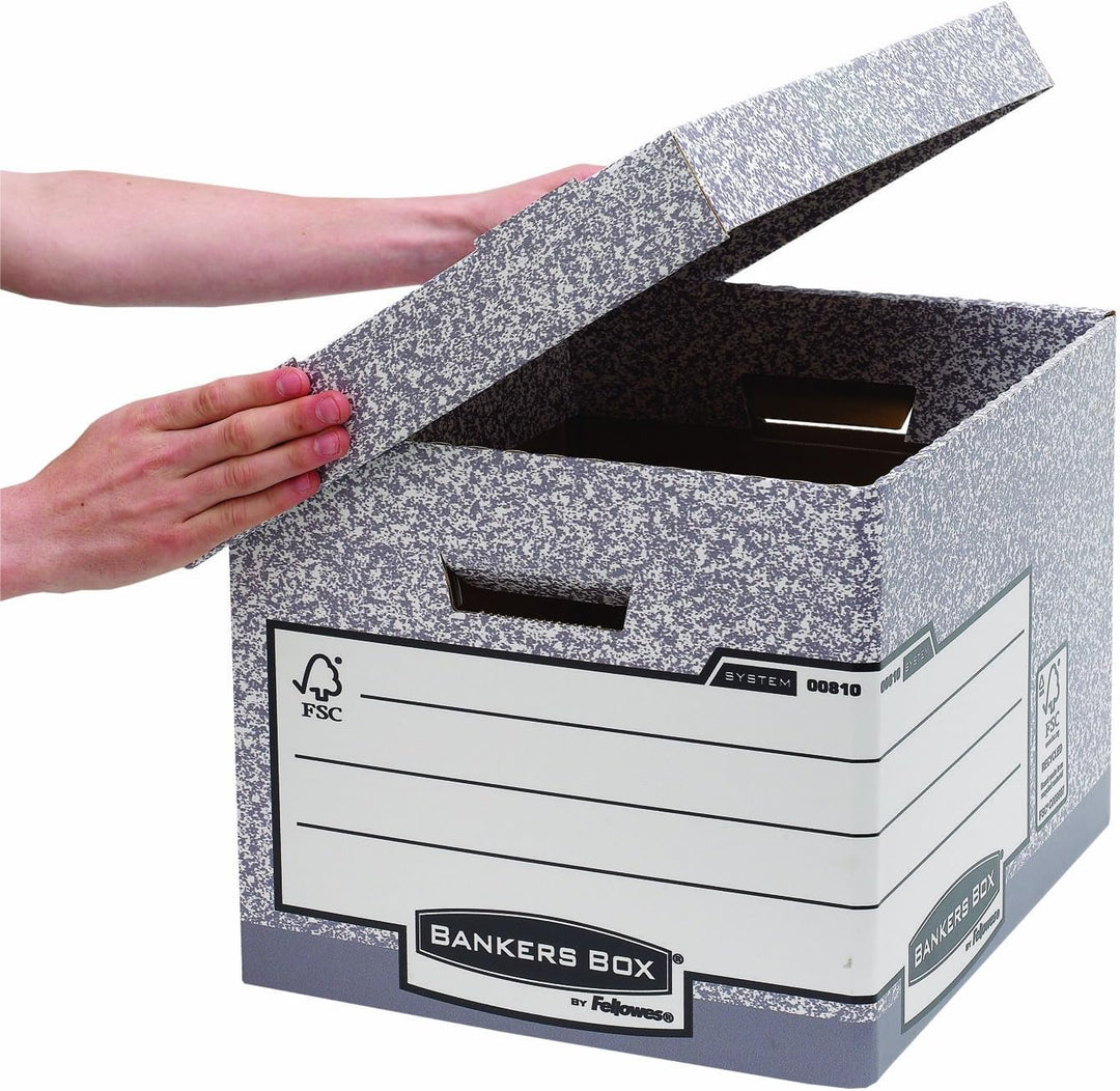 Bankers Box Archivbox mit Deckel, System Serie, extra stabil, für Ordner/Ringbücher/Archivschachteln